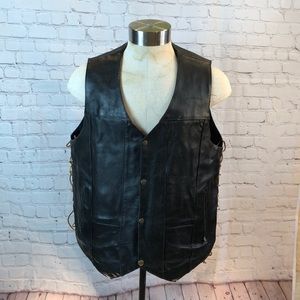 Event Leather Black Motorcycle Vest Laces up on the Side Large
